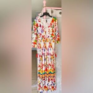 White Floral Smocked Maxi Dress with Puff Sleeves